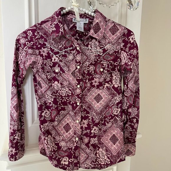 Shyanne Burgundy and White Floral Button Down Shirt - Picture 1 of 5